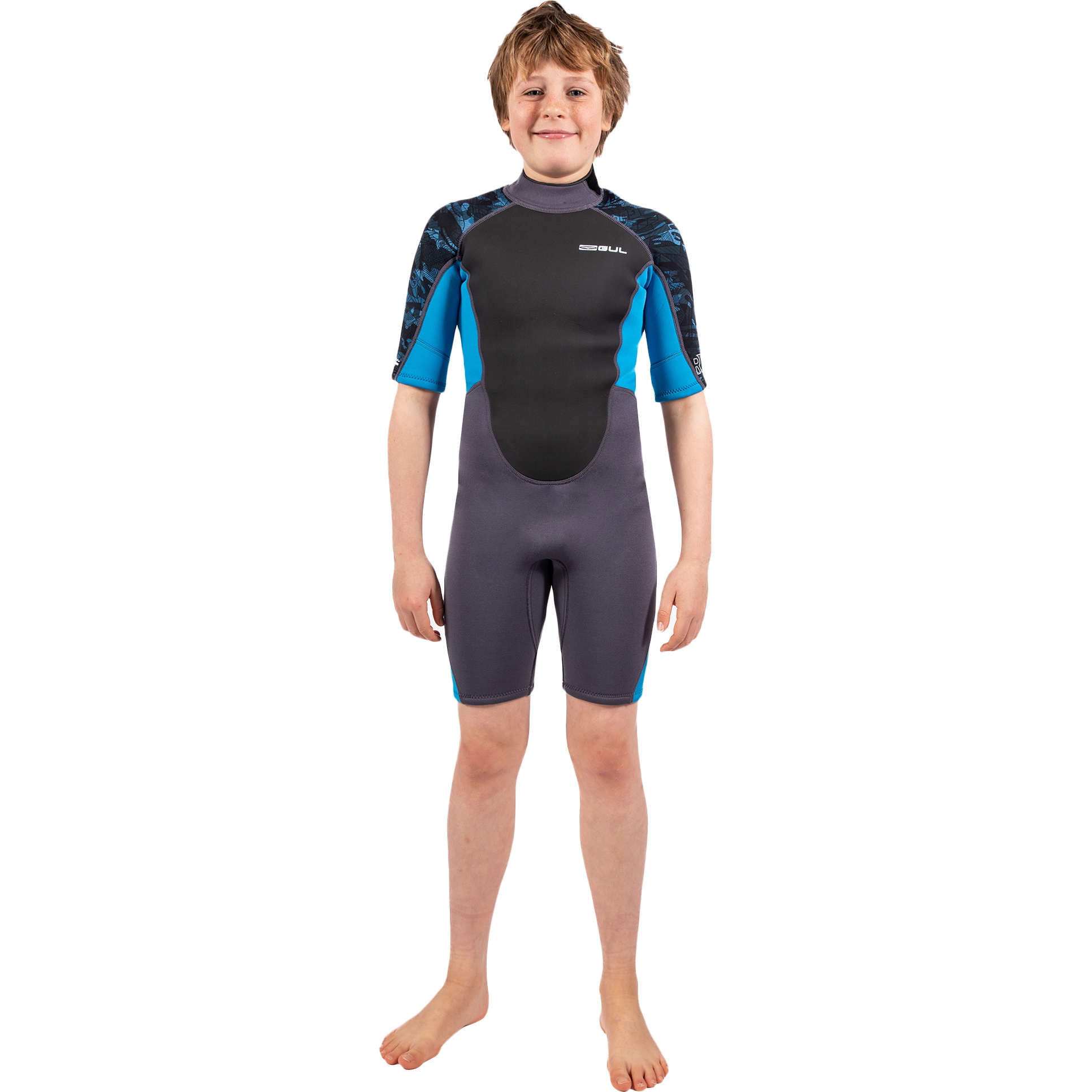 2026 Gul Junior Response 3/2mm Back Zip Shorty Wetsuit RE3322-C1 - Grey / Blue